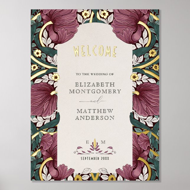 Pimpernel William Morris Wedding Welcome Sign (Front)