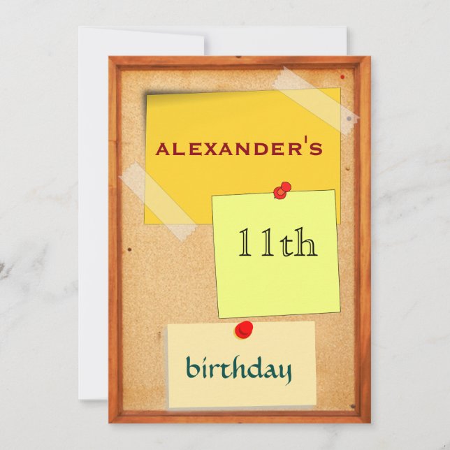 Pin Board Boys 11th Birthday Invitation (Front)