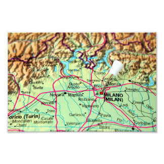 Pin Map of the city of Milan, Italy Photo Print