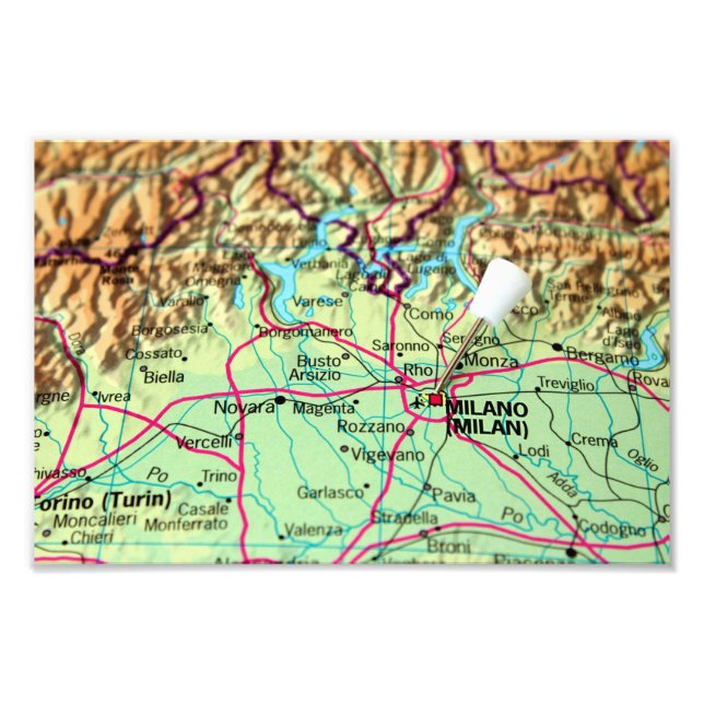 Pin Map of the city of Milan, Italy Photo Print (Front)