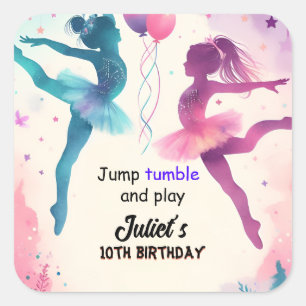 Pin modern cute Jump girl gymnastics 10th birthday Square Sticker