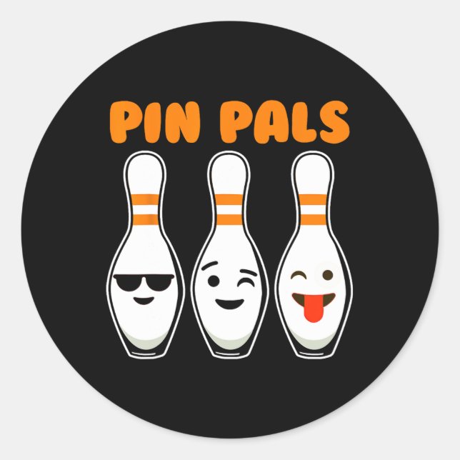 Pin Pals Cute Funny Bowling  Classic Round Sticker (Front)