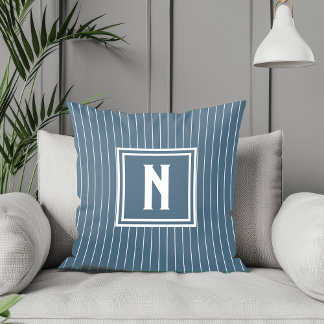 Pin Stripe - Navy + White - Monogram Cushion