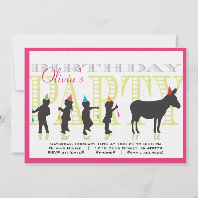 Pin the Tail on the Donkey Birthday Invitation (Front)