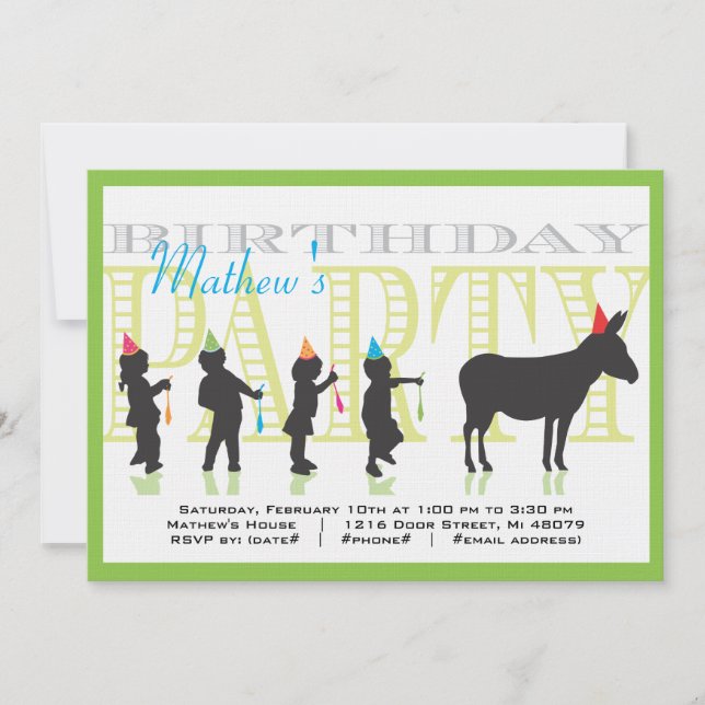 Pin the Tail on the Donkey Birthday Invitation (Front)