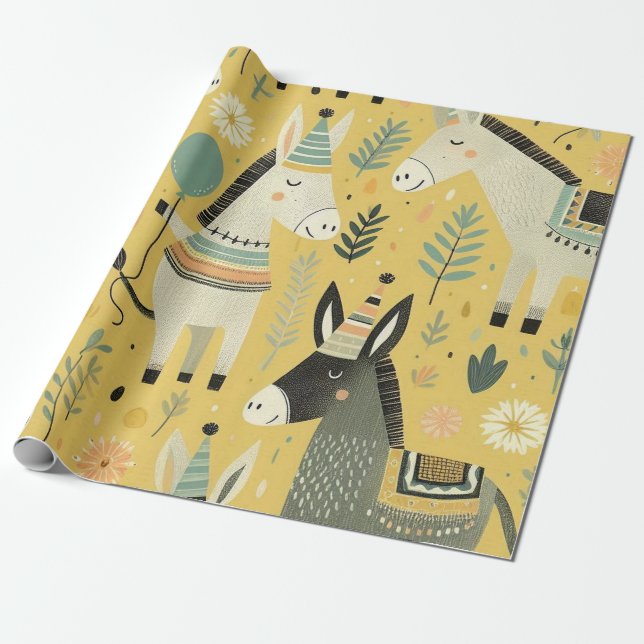 Pin the Tail on the Donkey Wrapping Paper (Unrolled)