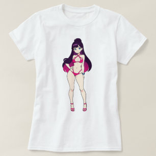 Pin-Up Anime Girl in Pink Cut-Out Bikini T-Shirt