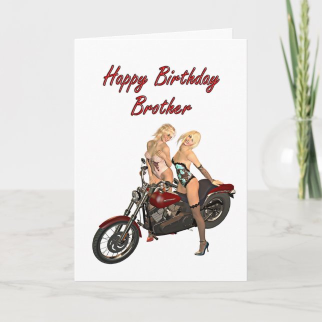 Pin-up biker girls birthday card for Brother (Front)