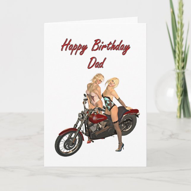 Pin-up biker girls birthday card for Dad (Front)