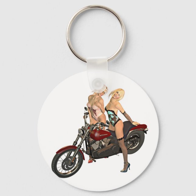 Pin-up biker girls key ring (Front)