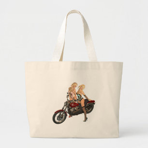 Pin-up biker girls large tote bag