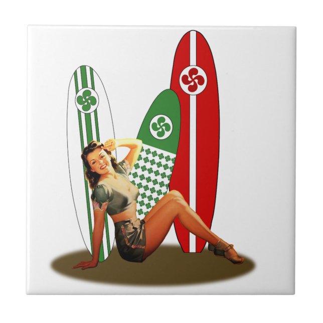 Pin-up girl Basque France Ceramic Tile (Front)
