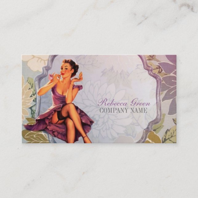 Pin Up Girl Cosmetologist Hair makeup artist Business Card (Front)