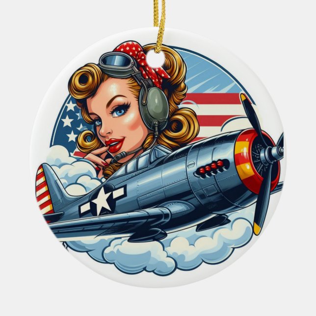 Pin-Up Girl P-47  Ceramic Ornament (Front)