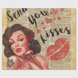 Pin-up Girl Vintage Art Sending Kisses With Love Wrapping Paper