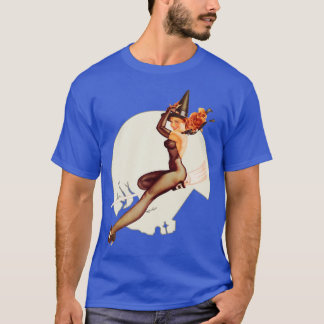 Pin up Girl Witch Happy Halloween Retro Poster T-Shirt