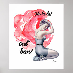Pin-Up Girl with Floral Background Art Print