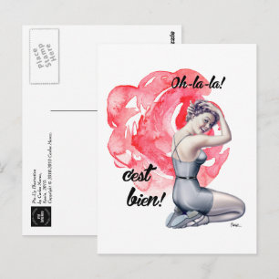 Pin-Up Girl with Floral Background Postcard