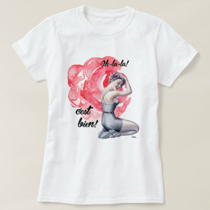 Pin-Up Girl with Floral Background  T-Shirt
