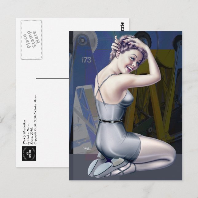 Pin-Up Girl with Industrial Background Postcard (Front/Back)