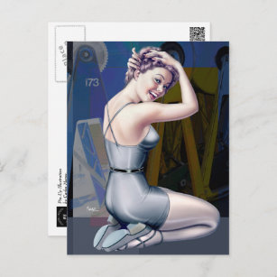 Pin-Up Girl with Industrial Background Postcard