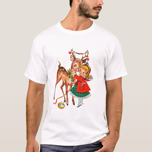 Pin Up Little Girl Reindeer T-Shirt (Front)