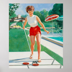 Pin-Up Playing Shuffleboar Art Poster