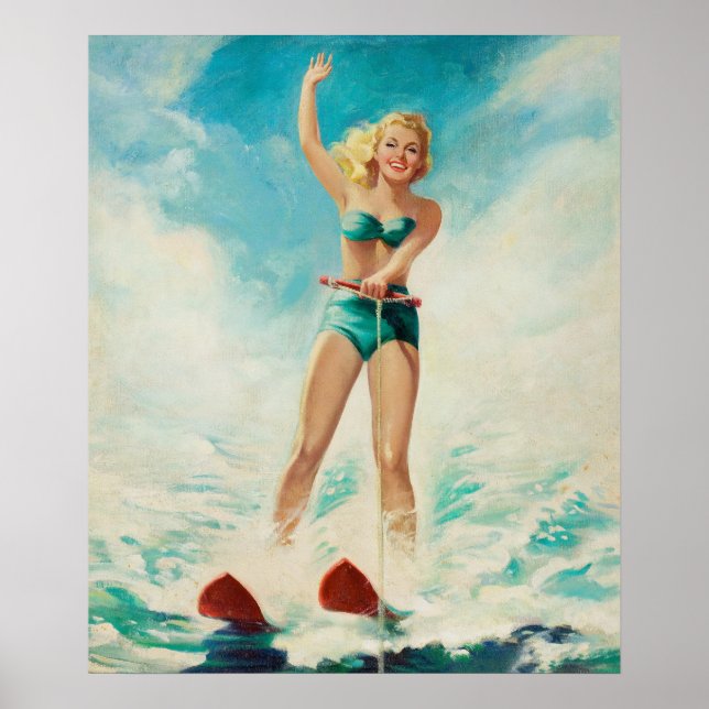 Pin-Up Water Skiing Art Poster (Front)