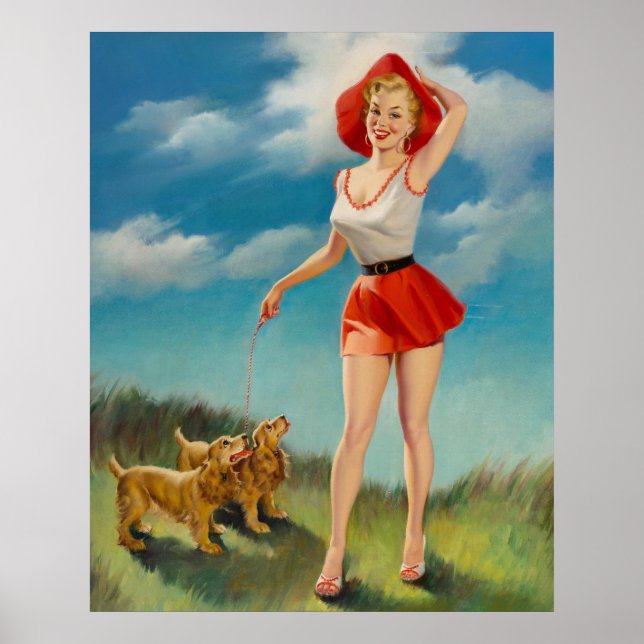 Pin-Up with Cute Puppies Poster (Front)