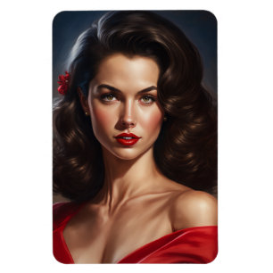 Pin-Up Woman In Red Dress. Magnet