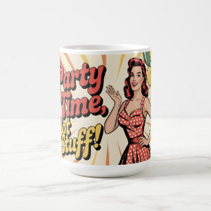 Pin-up Woman with Red Polka-dot Dress Celebrating Coffee Mug