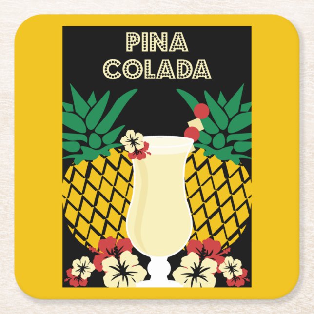 Piña Colada Cocktail Drink   Square Paper Coaster (Front)