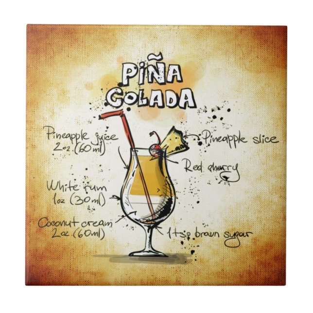 Pina Colada Cocktail Recipe Ceramic Tile (Front)