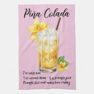 Pina Colada Cocktail Recipe Tea Towel