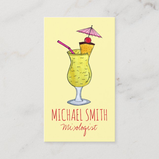 Pina Colada Drink Cocktail Bartender Mixologist Business Card (Front)