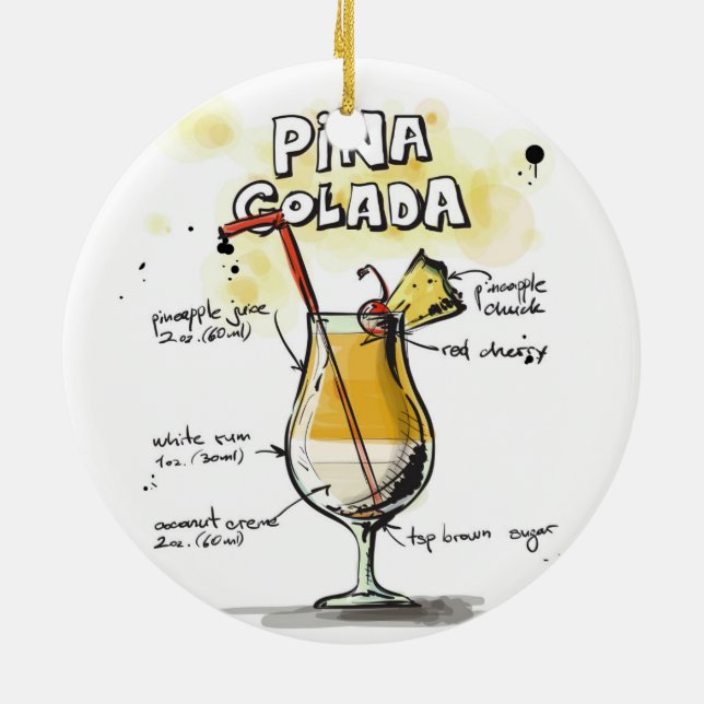 Pina Colada Drink Recipe Design Ceramic Tree Decoration (Back)