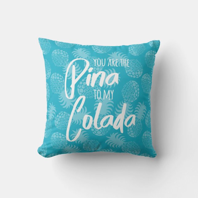 Pina Colada Hawaiian Pineapple Teal Reversible Cushion (Front)