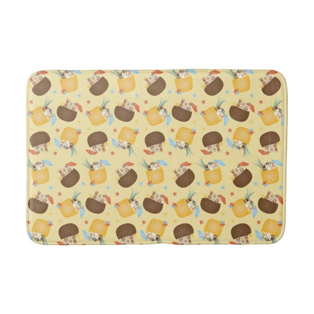 Pina Colada Pineapple Coconut Dogs Pattern Bath Mat (Front)