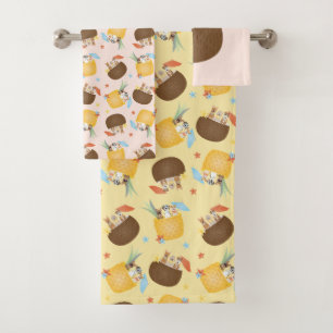 Pina Colada Pineapple Coconut Dogs Pattern Bath Towel Set