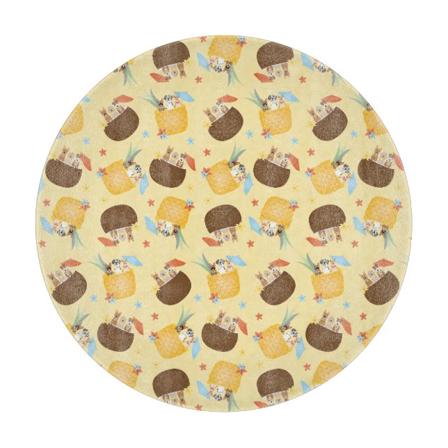 Pina Colada Pineapple Coconut Dogs Pattern Cutting Board (Front)