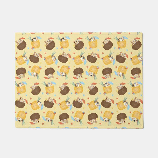 Pina Colada Pineapple Coconut Dogs Pattern Doormat (Front)