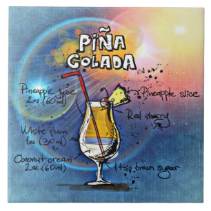 Pina Colada Recipe Bar Blue Ceramic Tile