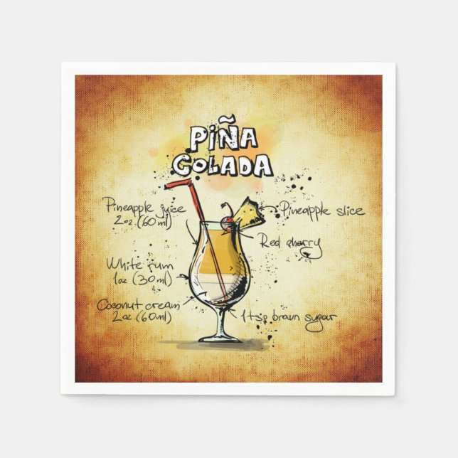 Pina Colada Recipe Bar Gold Paper Napkin (Front)