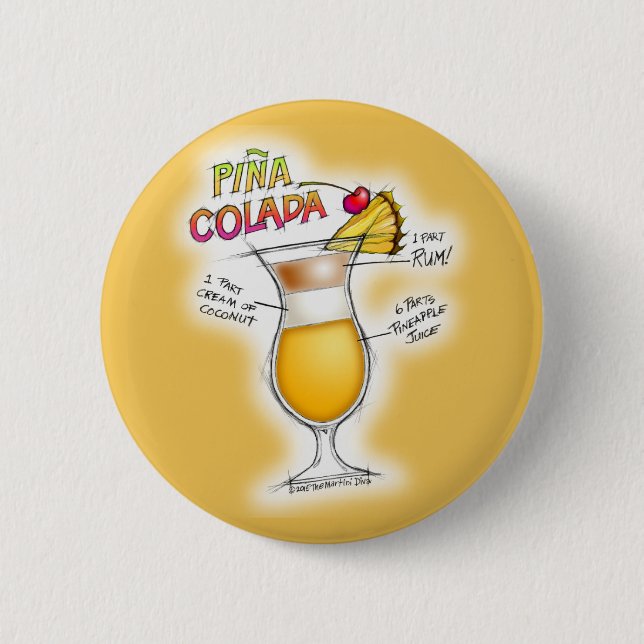PINA COLADA RECIPE COCKTAIL ART 6 CM ROUND BADGE (Front)