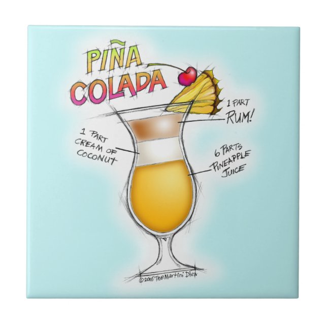 PINA COLADA RECIPE COCKTAIL ART CERAMIC TILE (Front)