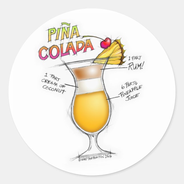 PINA COLADA RECIPE COCKTAIL ART CLASSIC ROUND STICKER (Front)