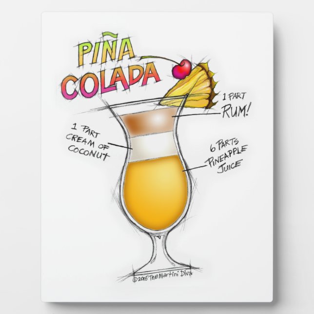 PINA COLADA RECIPE COCKTAIL ART PLAQUE (Front)