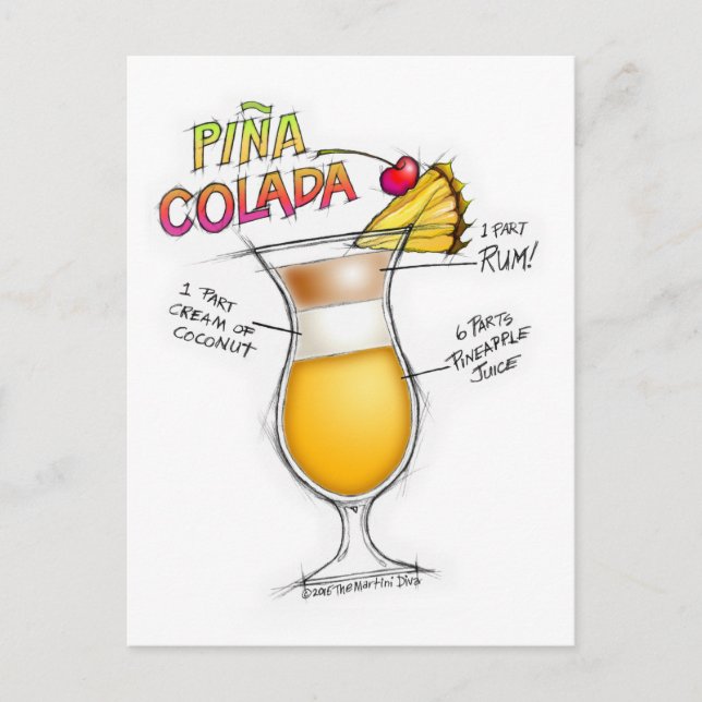 PINA COLADA RECIPE COCKTAIL ART POSTCARD (Front)