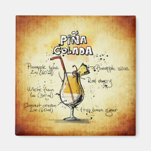 Pina Colada Recipe Gold Bar Magnet