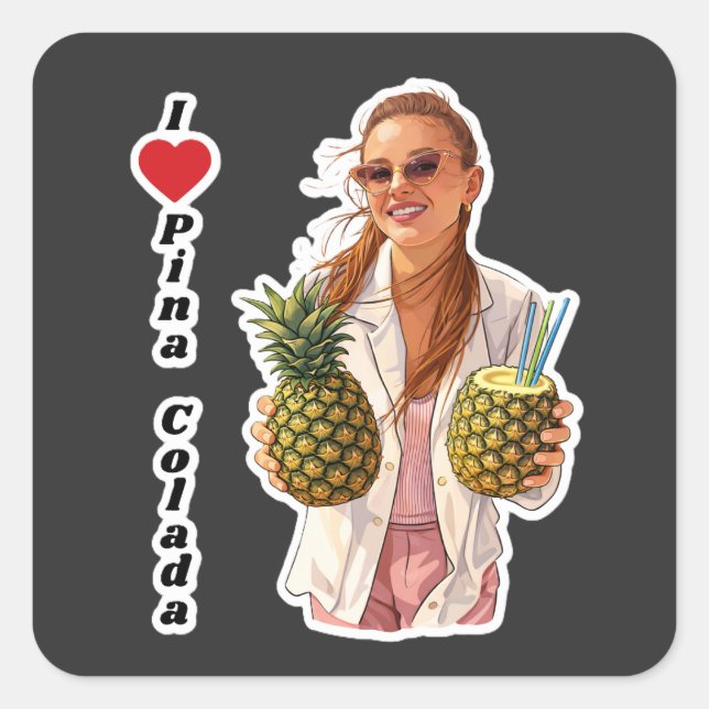 Pina colada, travels, cocktail square sticker (Front)